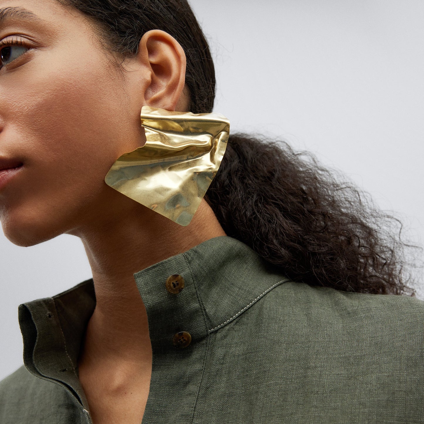 Green Shirt-Like European Linen Dress