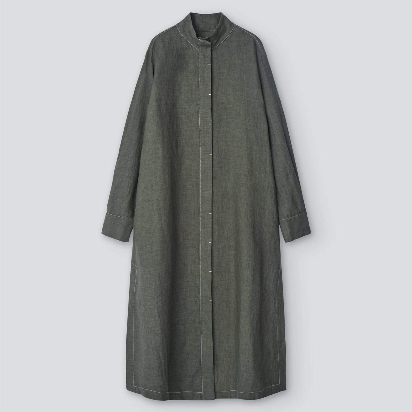 Green Shirt-Like European Linen Dress