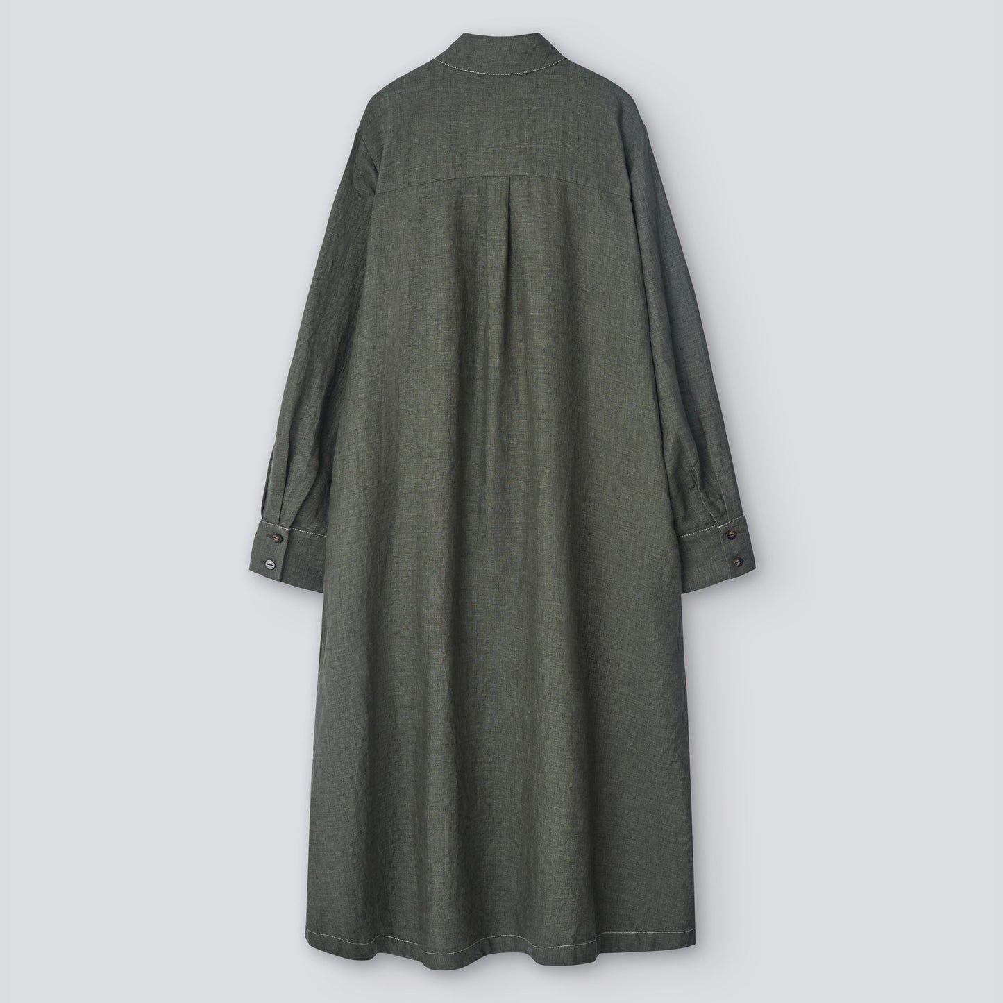 Green Shirt-Like European Linen Dress