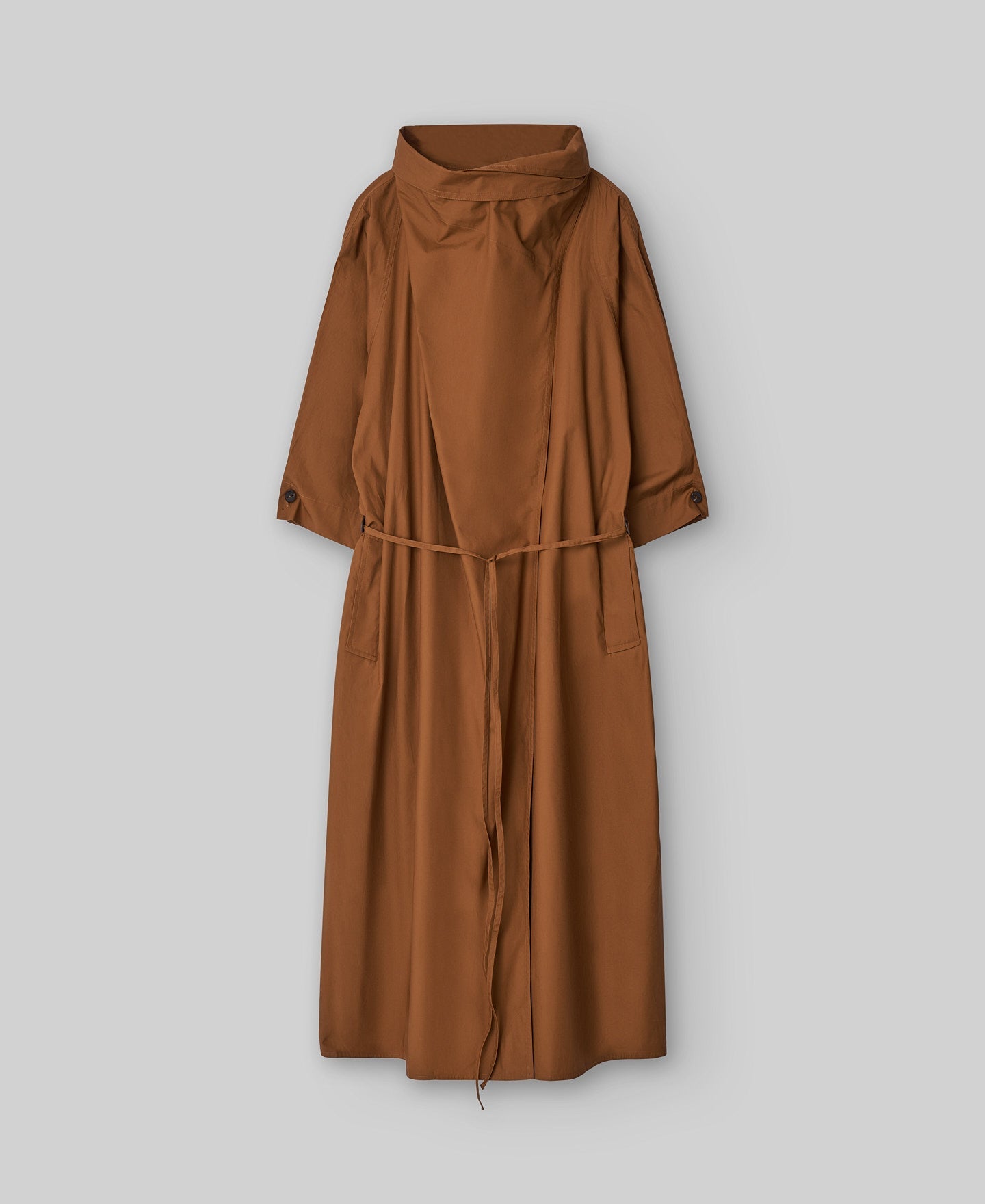 Cotton High Neck Dress In Burnt Orange