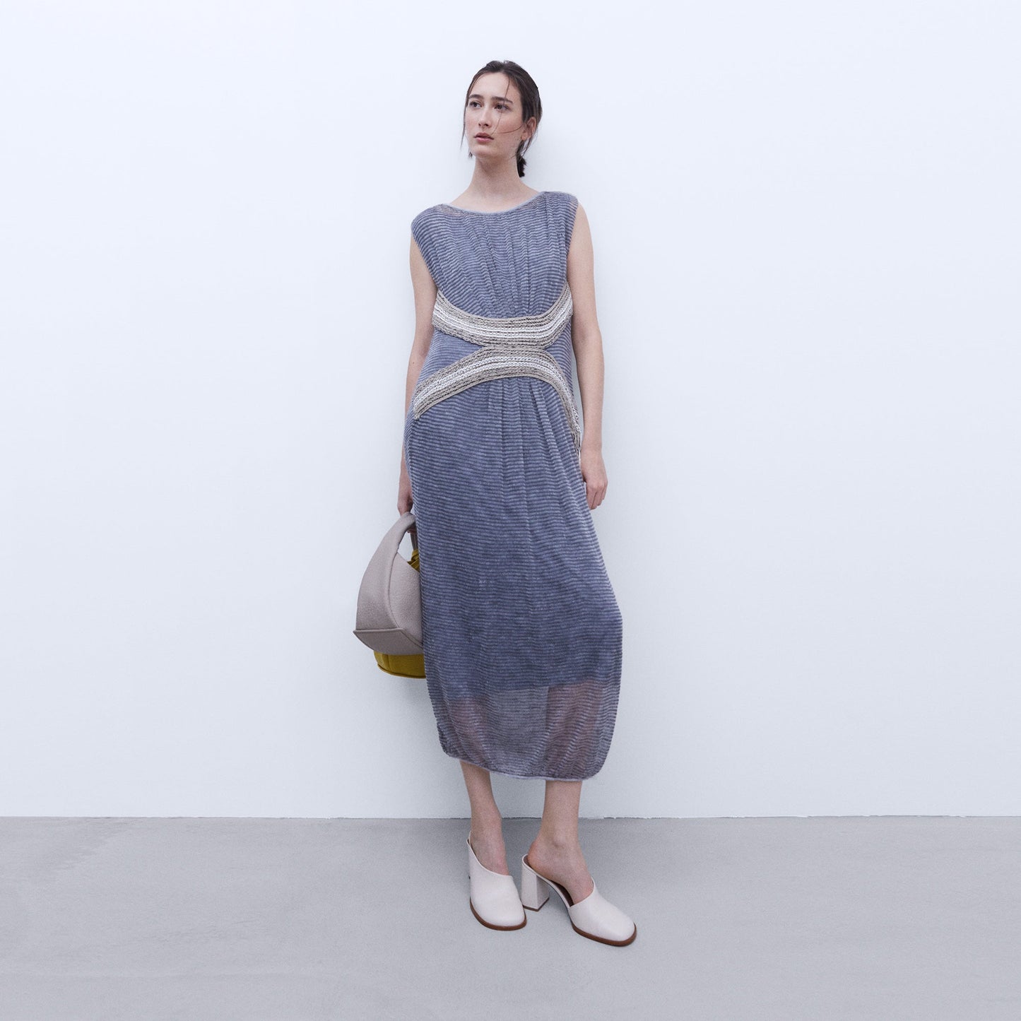 Grey Melange Jacquard Long Dress