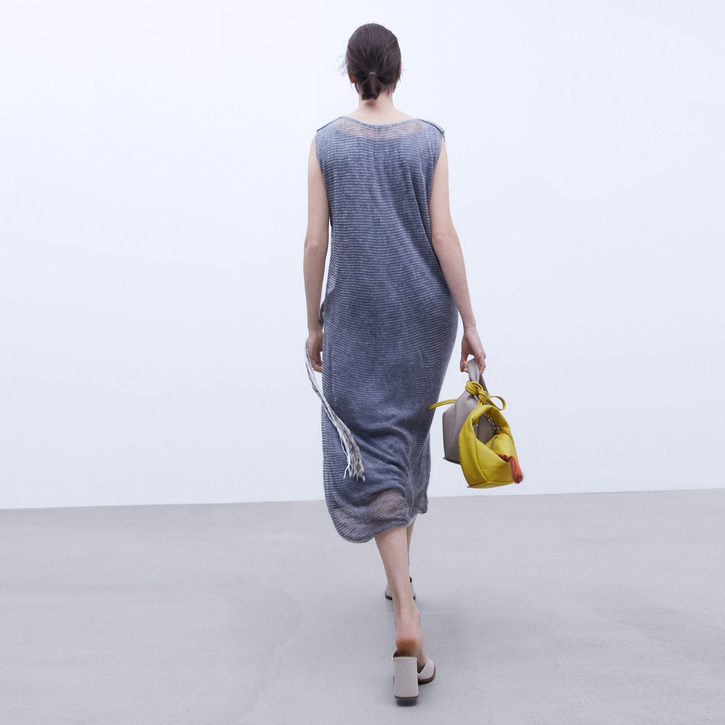 Grey Melange Jacquard Long Dress