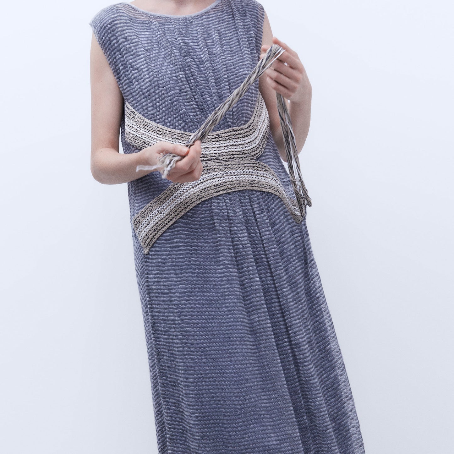 Grey Melange Jacquard Long Dress