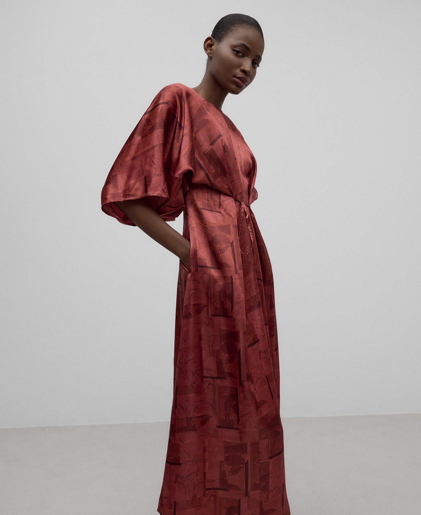 Long Printed Dress in Red