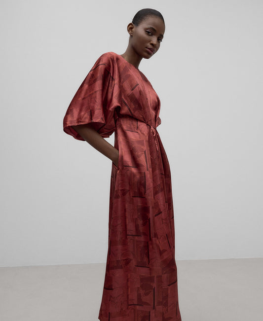 Long Printed Dress in Red