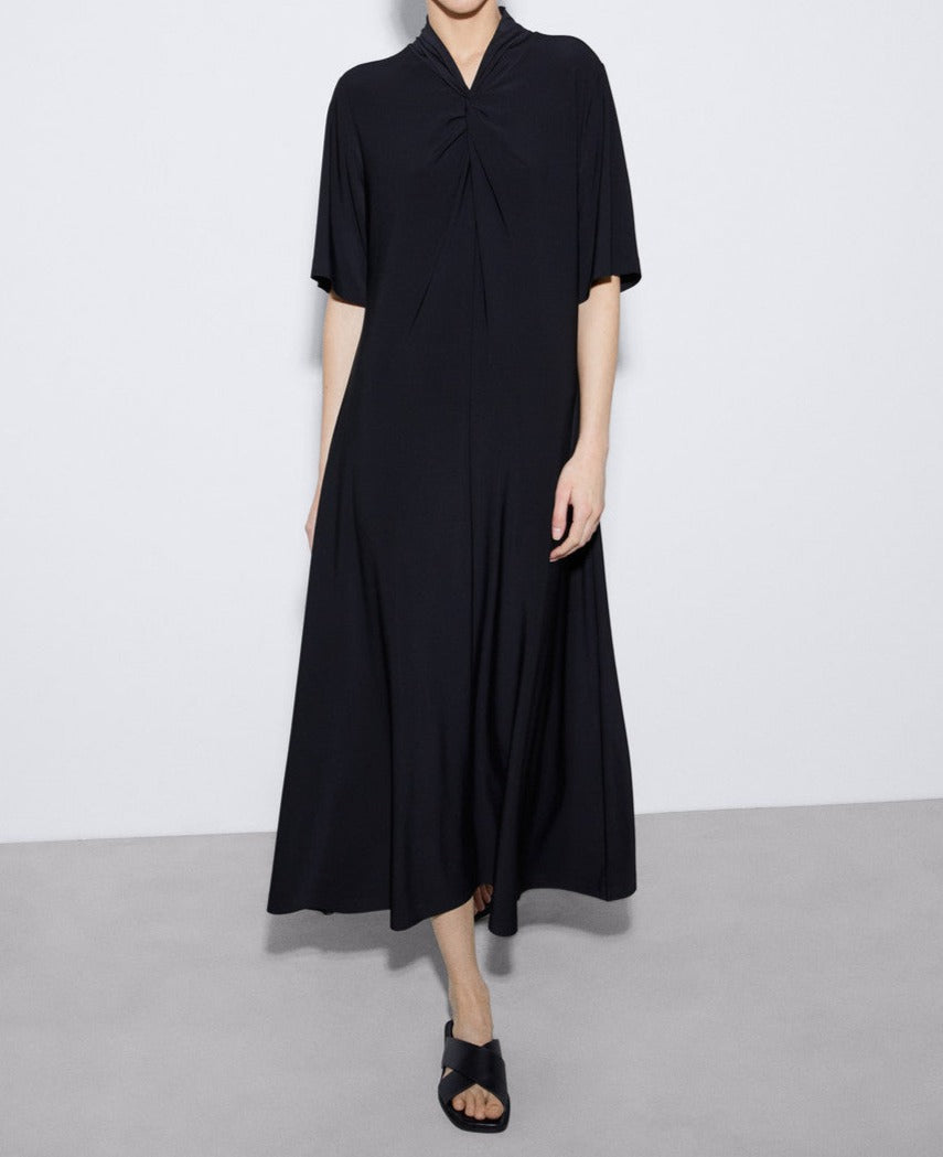 Black Draped Midi Dress
