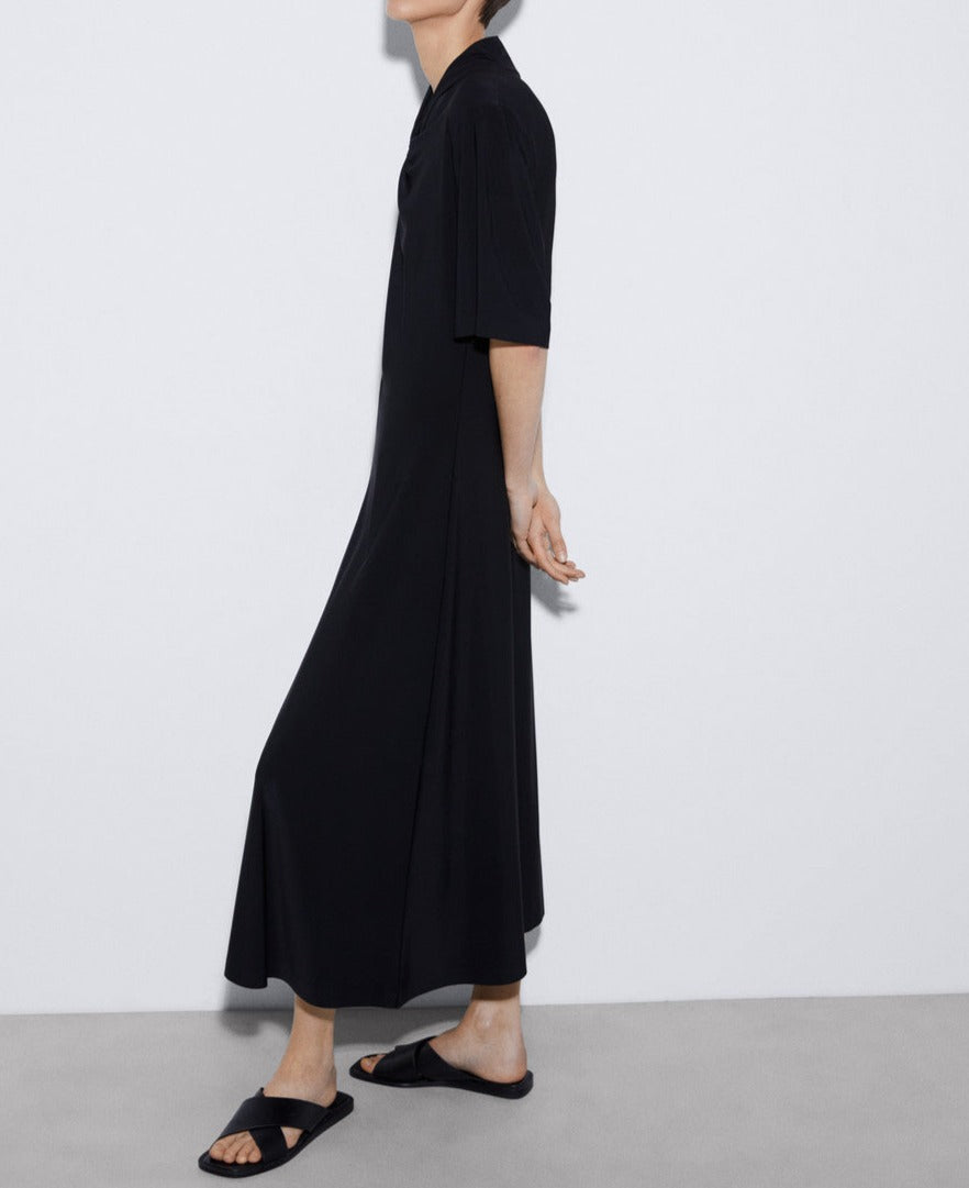 Black Draped Midi Dress