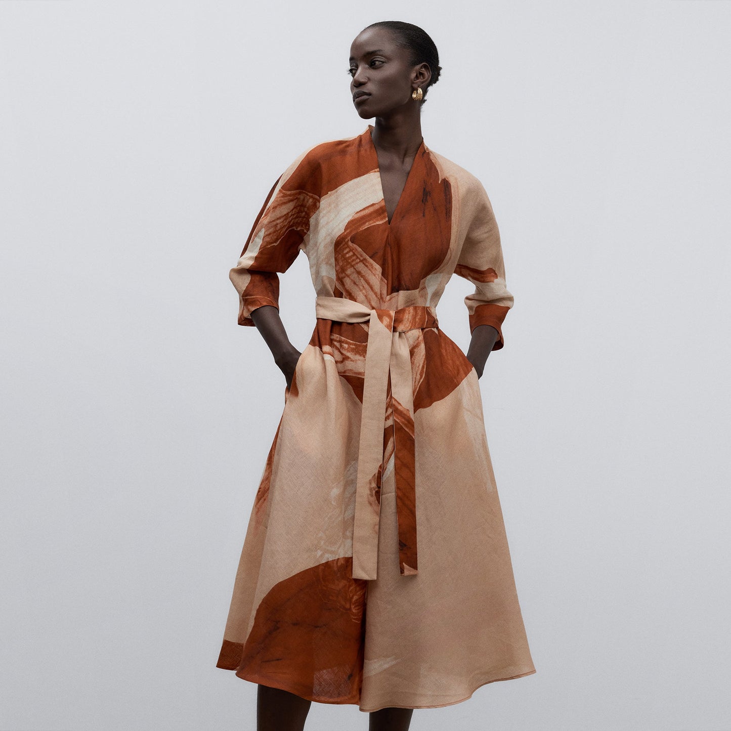 Orange Print Linen Printed Dress