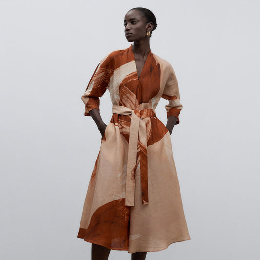 Orange Print Linen Printed Dress