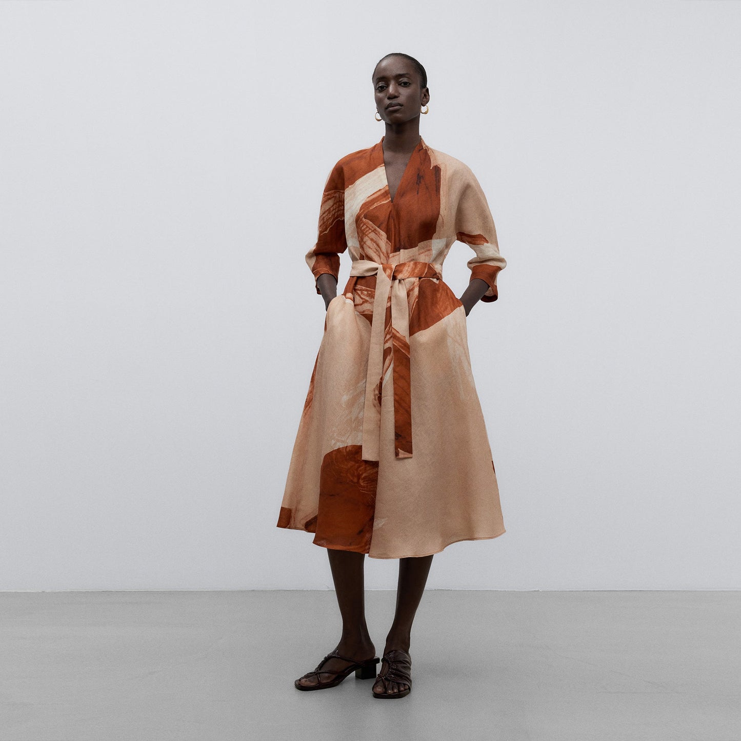 Orange Print Linen Printed Dress