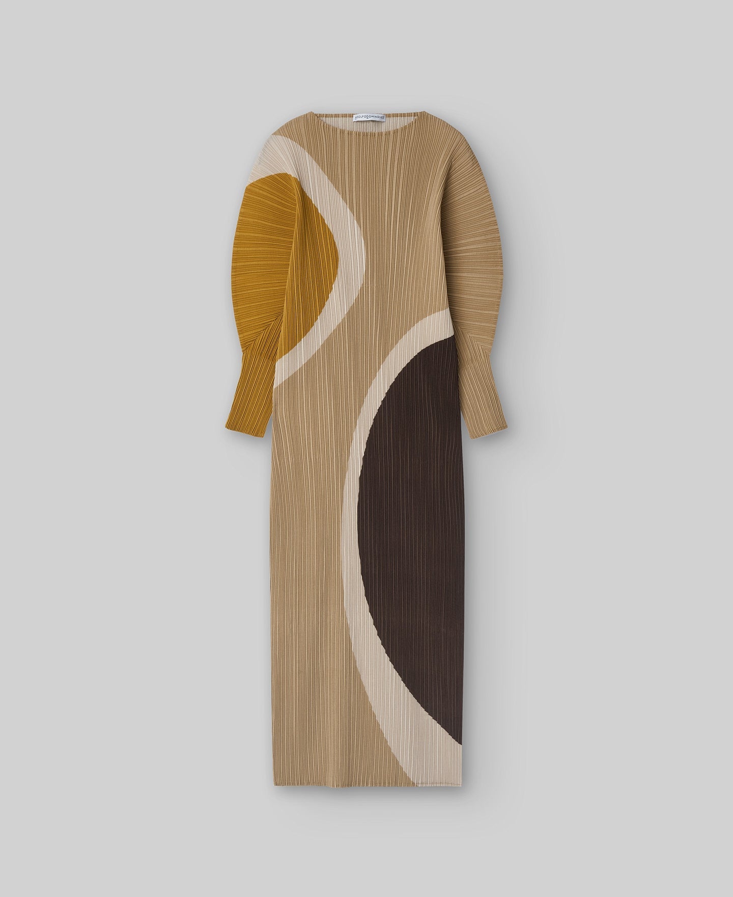 Printed crinkle dress woman in camel/cream