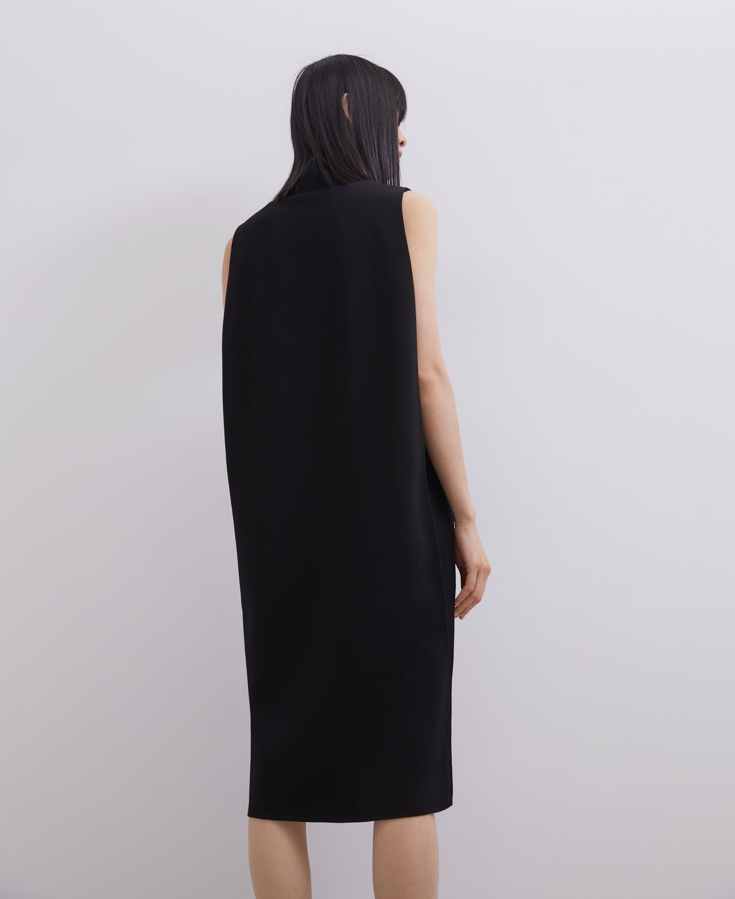 Black Midi Dress With Back Cape