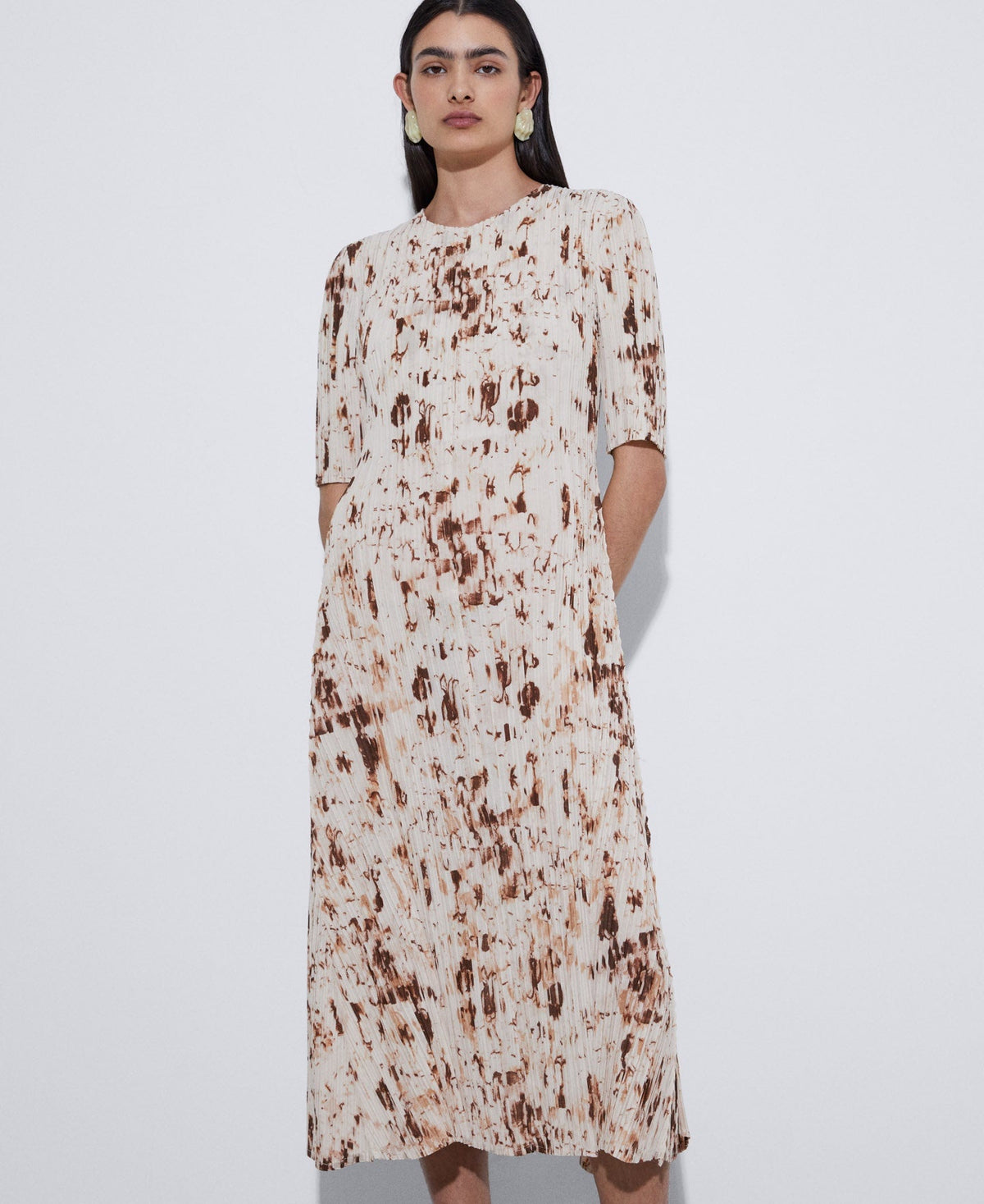 Animal Print Japanese Sleeve Crinkle Print Dress