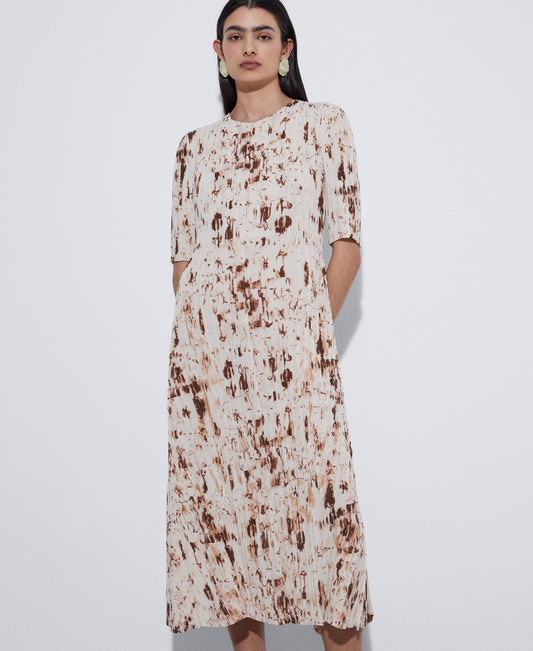 Animal Print Japanese Sleeve Crinkle Print Dress