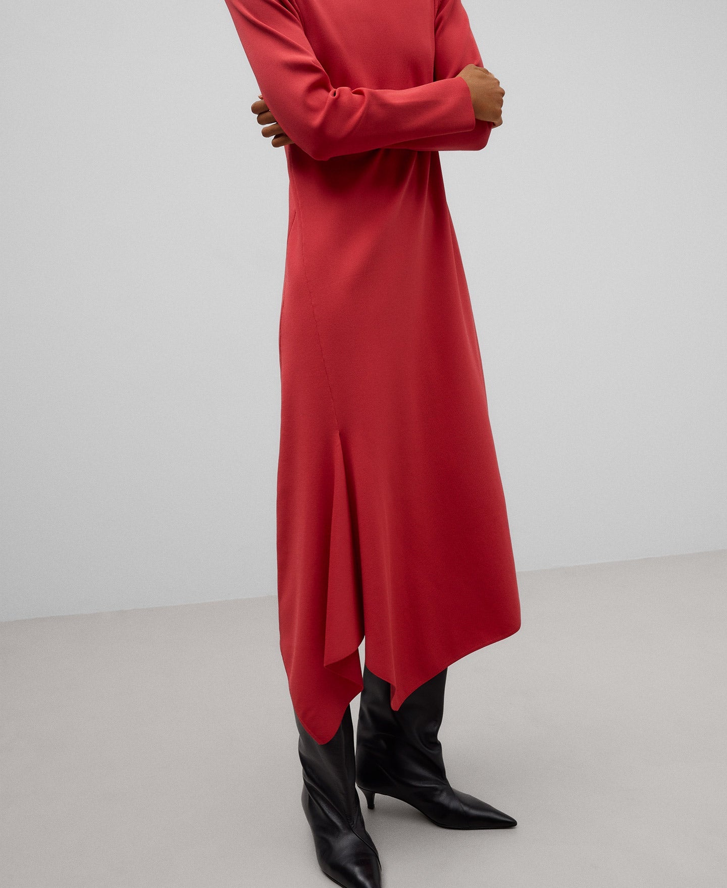 Knit Asymmetrical Dress In Red