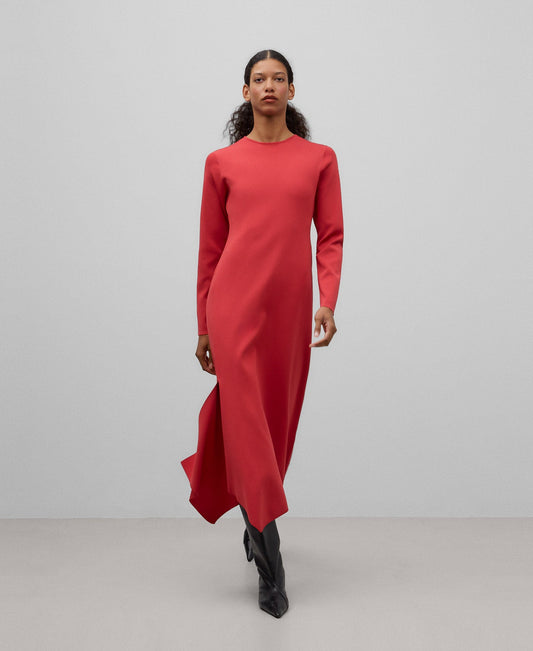 Knit Asymmetrical Dress In Red