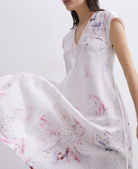 White Print Drop Sleeves Printed Midi Dress