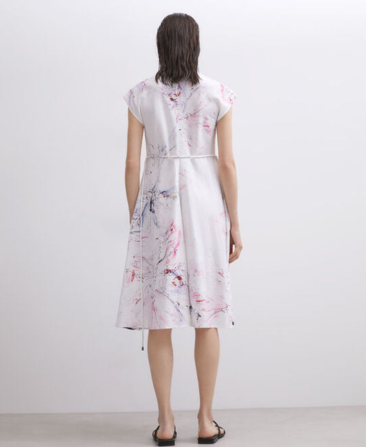 White Print Drop Sleeves Printed Midi Dress