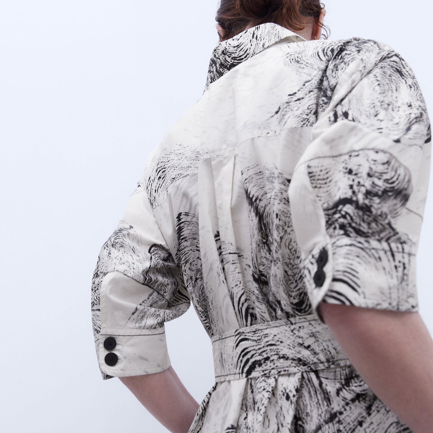 Ecru/Black Button-Down Shirt Dress