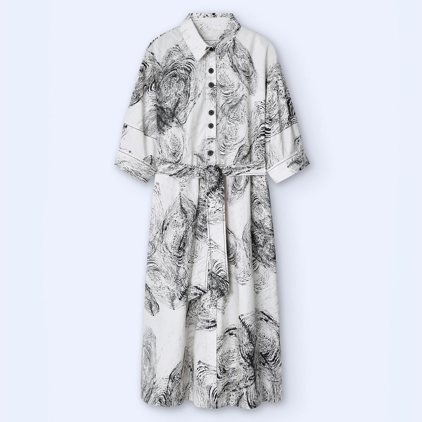 Ecru/Black Button-Down Shirt Dress