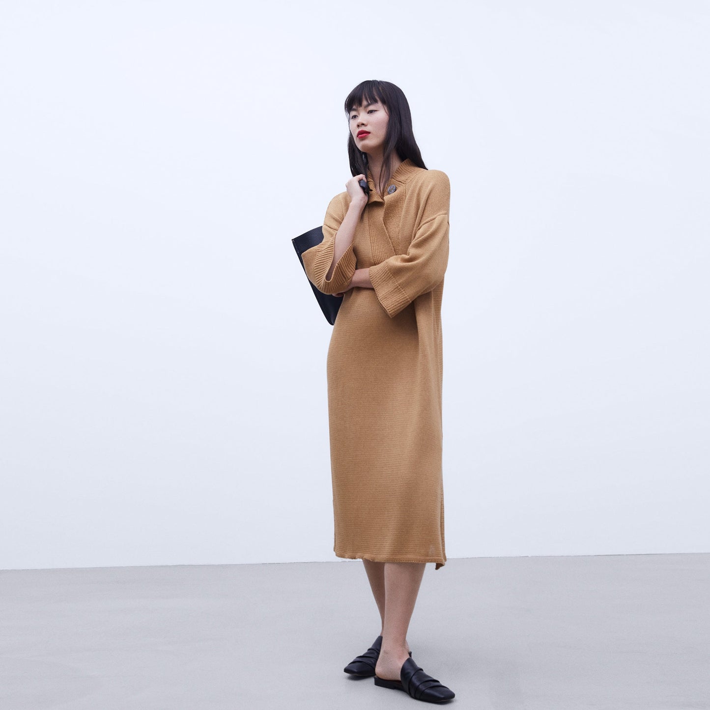 Camel Perkins Midi Dress