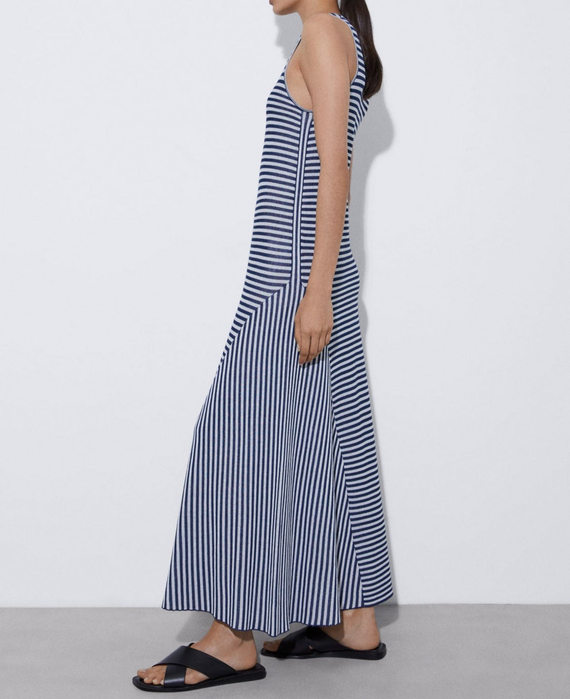 Blue/White Striped Long Dress In Viscose