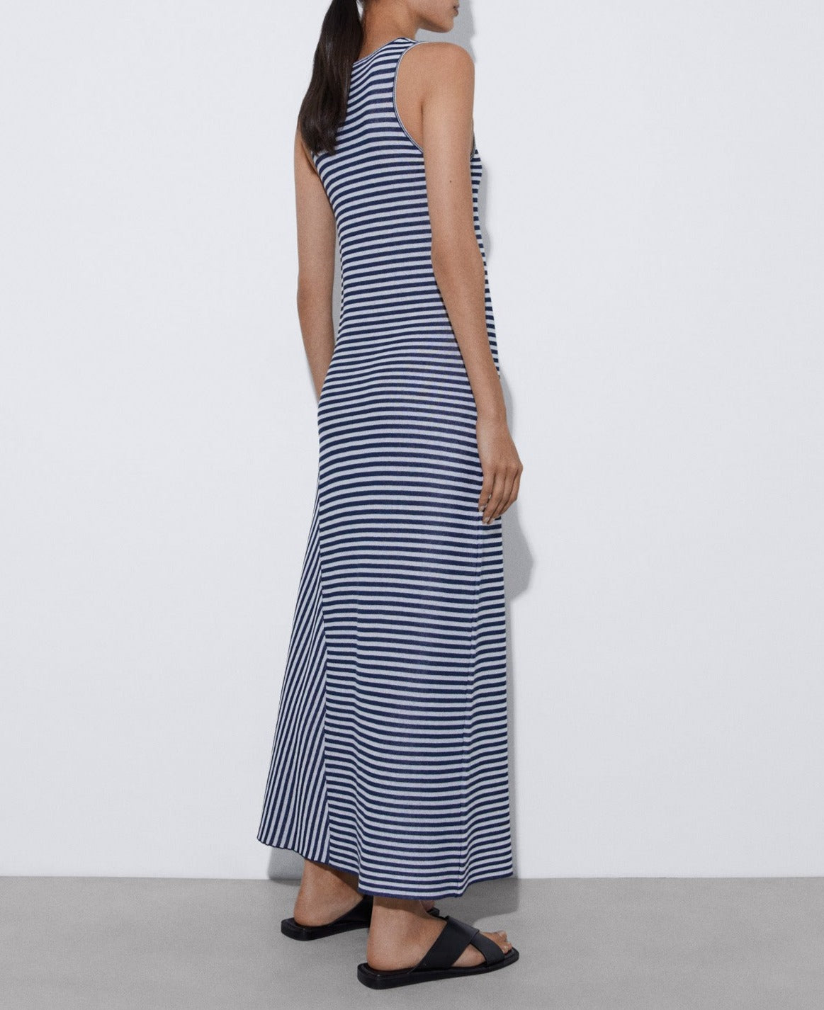 Blue/White Striped Long Dress In Viscose
