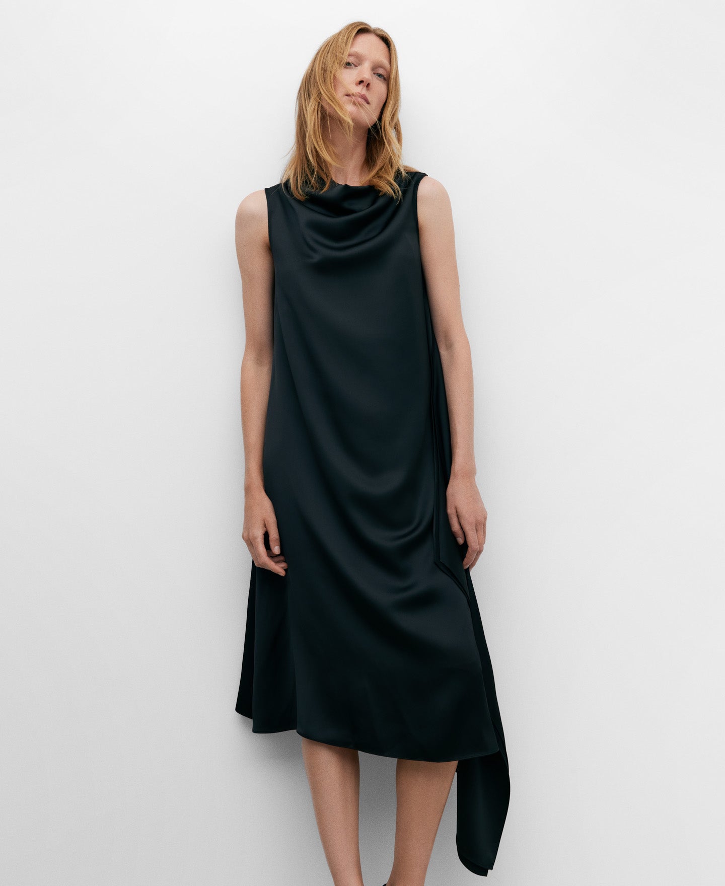 Asymmetric Midi Dress in Black