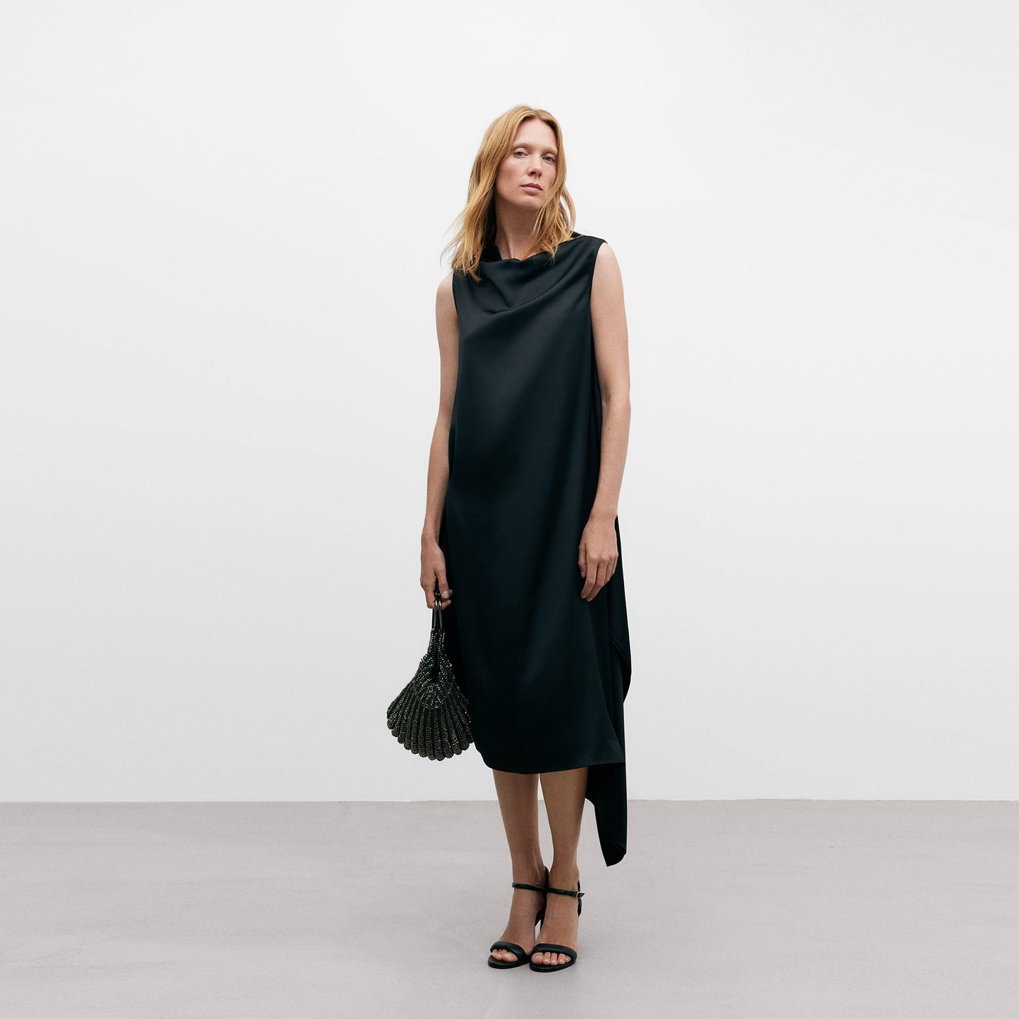 Asymmetric Midi Dress in Black