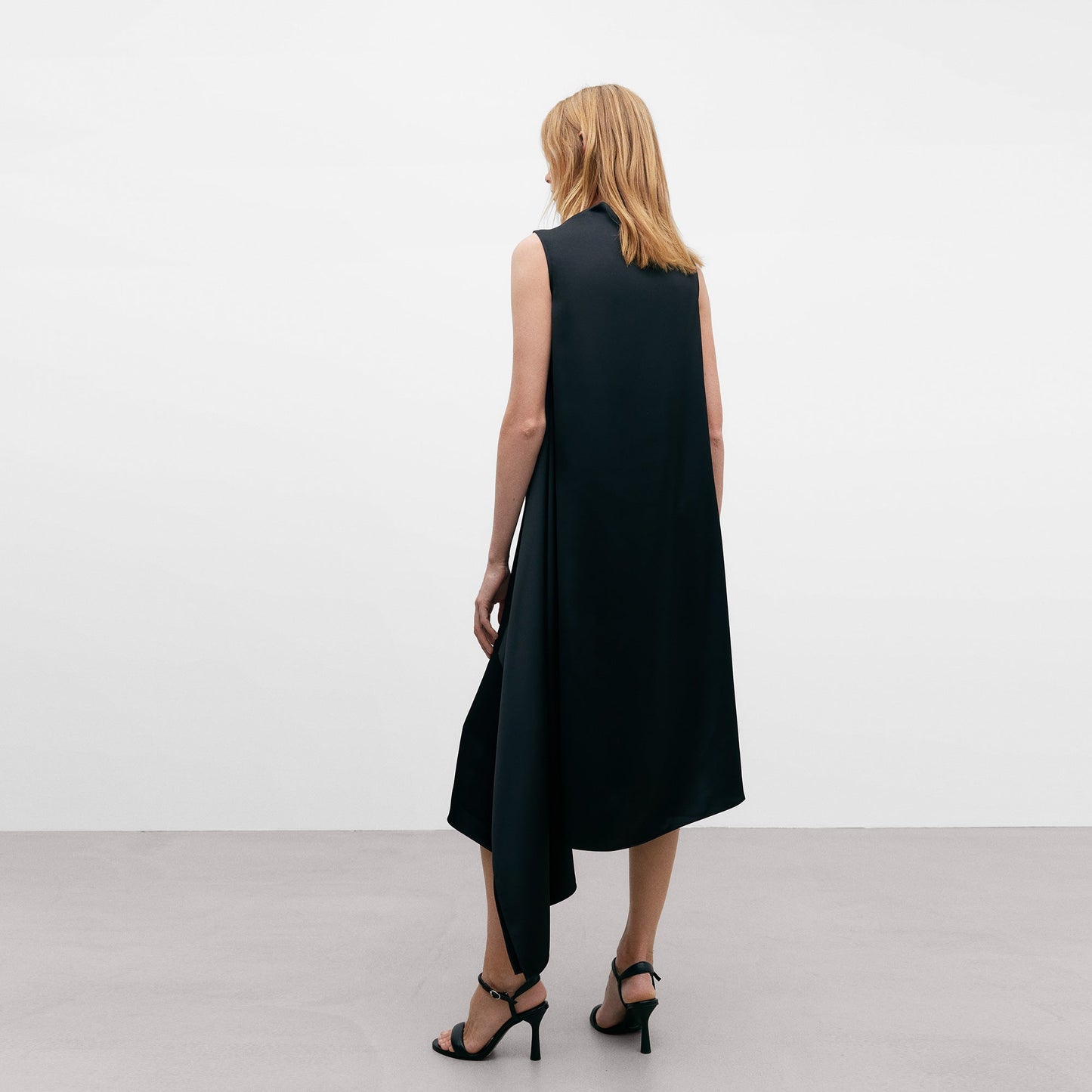 Asymmetric Midi Dress in Black