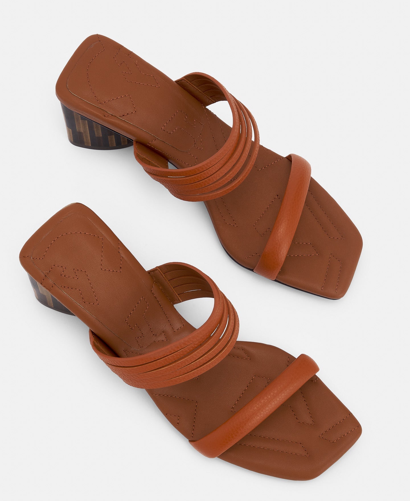 Orange Square Leather Sandal With Wooden Heel