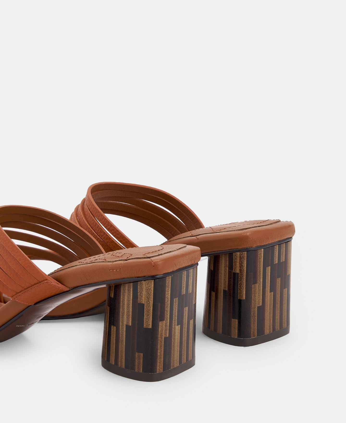 Orange Square Leather Sandal With Wooden Heel