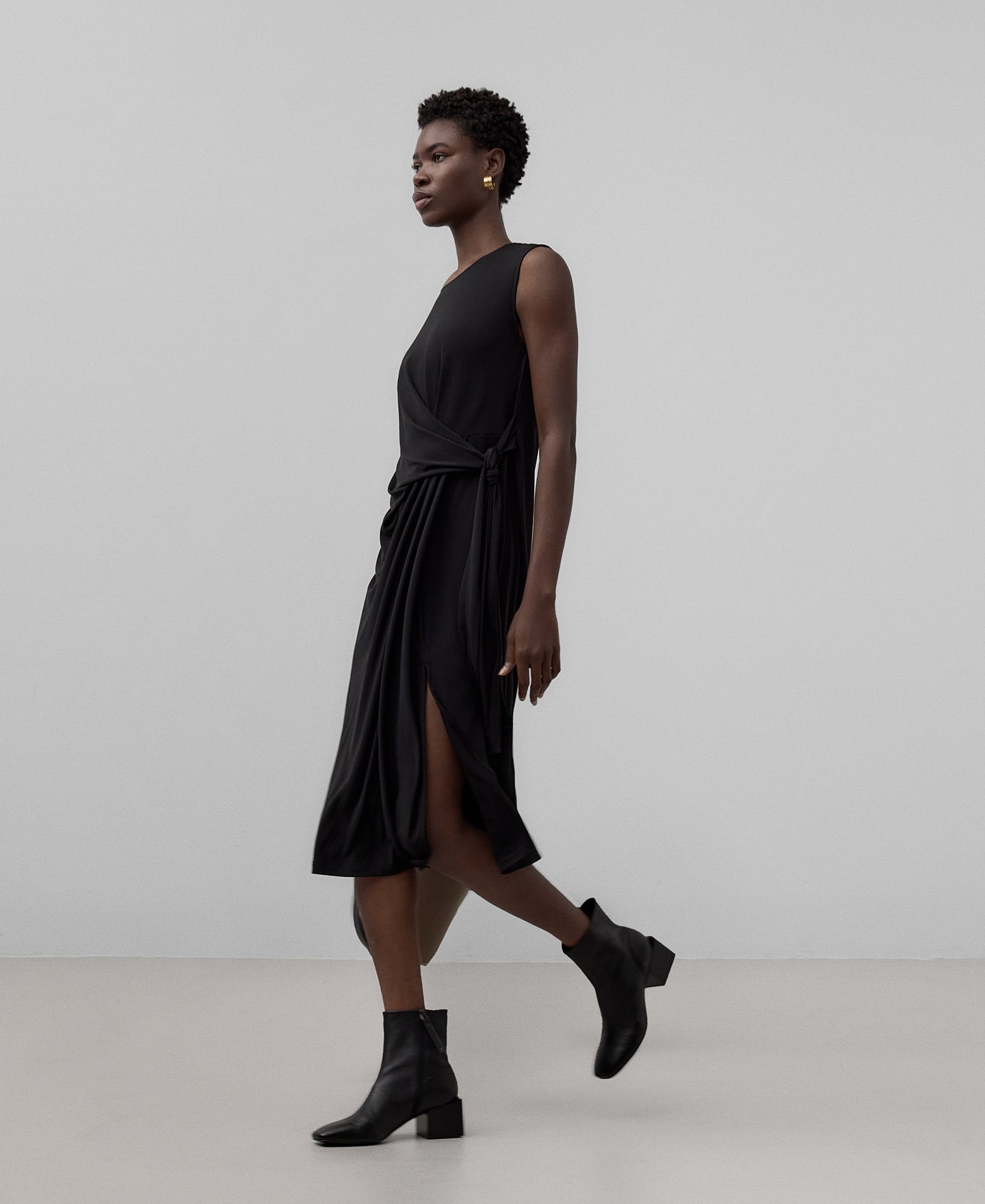 Black Leather Ankle Boot For Women