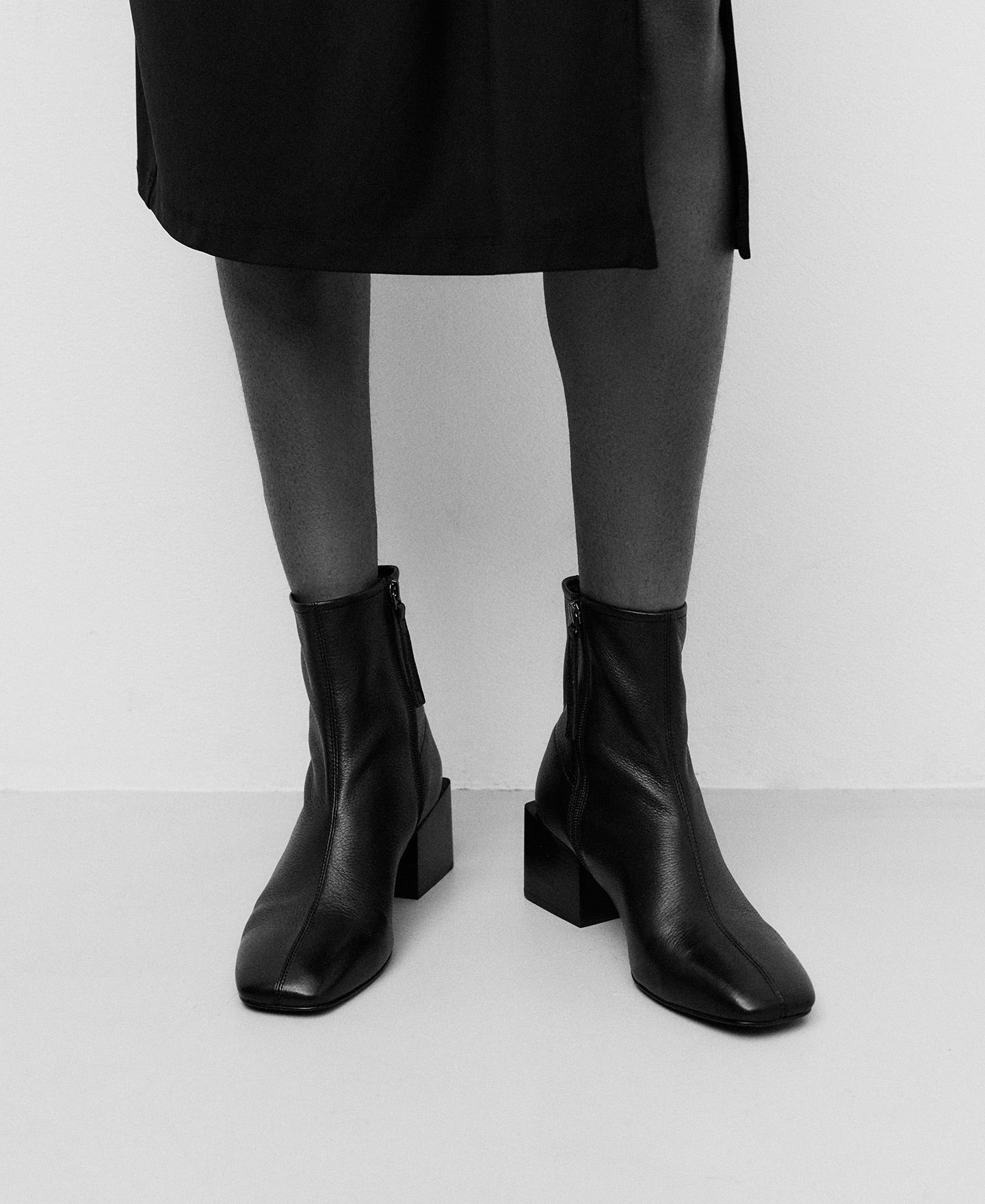 Black Leather Ankle Boot For Women