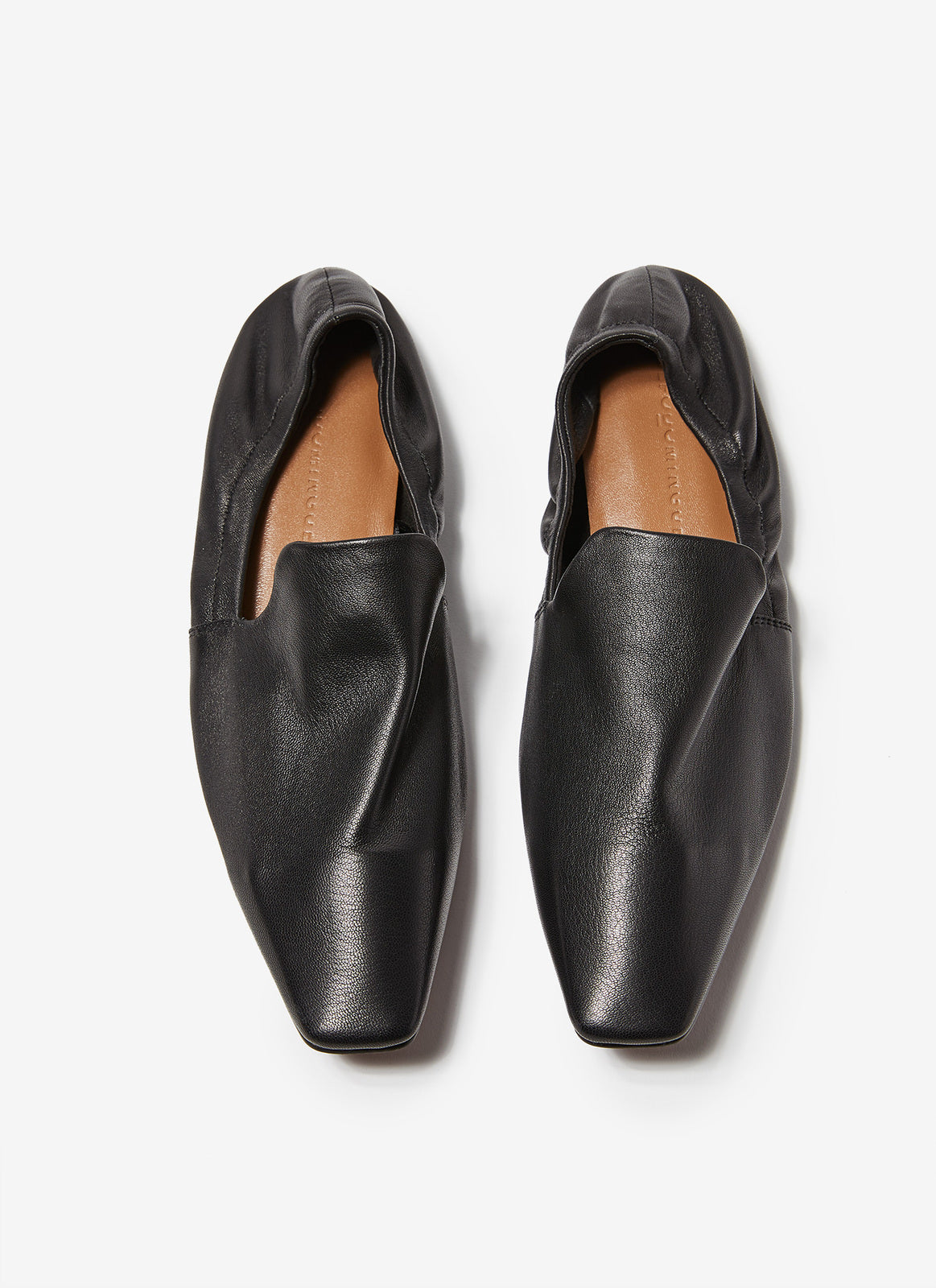 Square Toe Black Leather Mules With Collapsible Heel