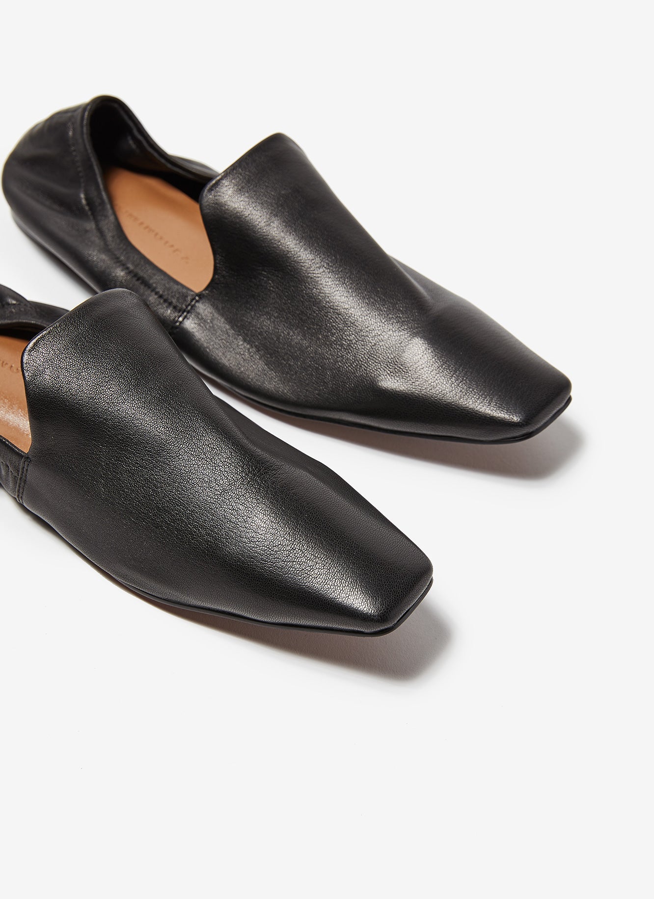 Square Toe Black Leather Mules With Collapsible Heel
