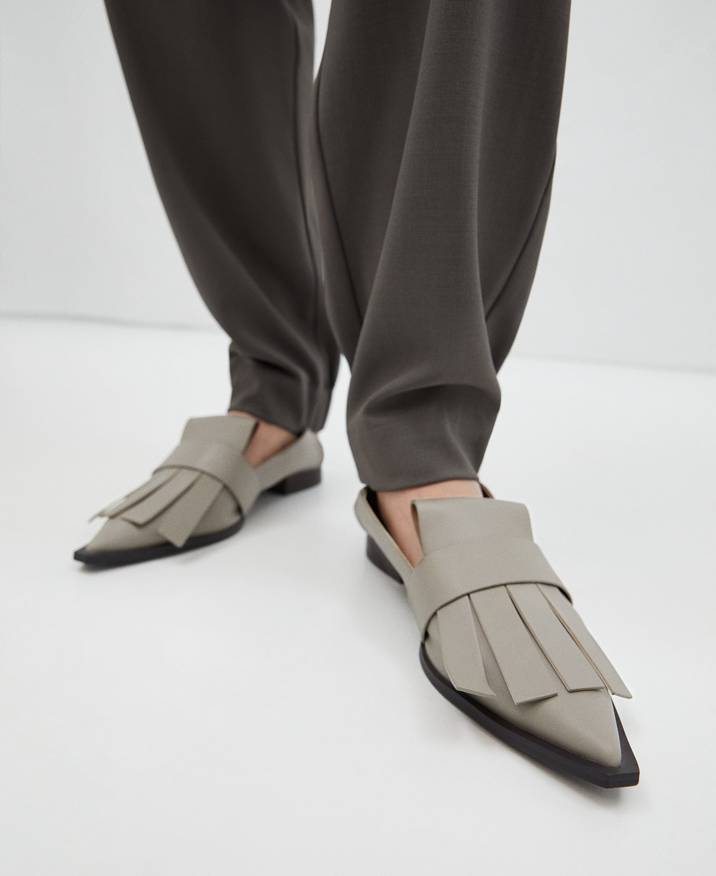 Taupe Maxi Fringed Flat Shoe