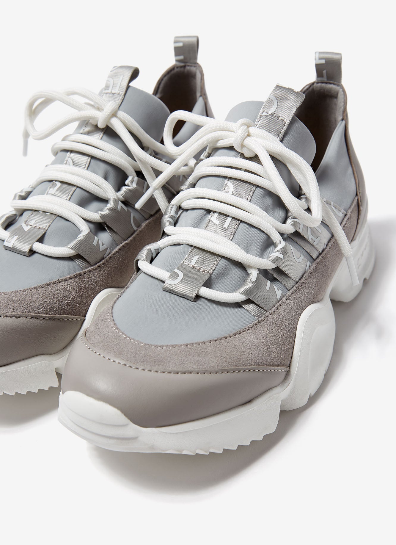 Grey Lace-Up Logo Sneakers