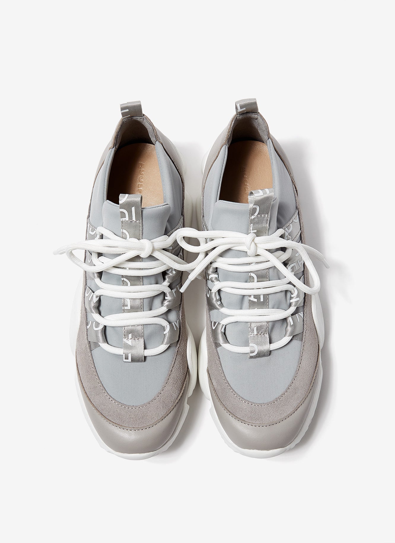 Grey Lace-Up Logo Sneakers