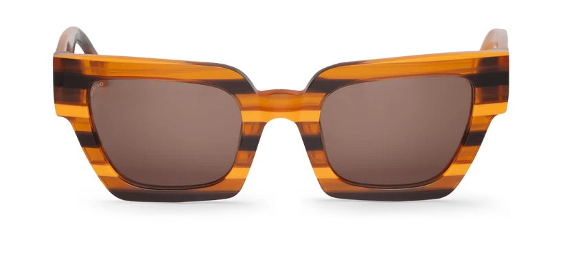 orange and brown striped pattern sunglasses with square frame