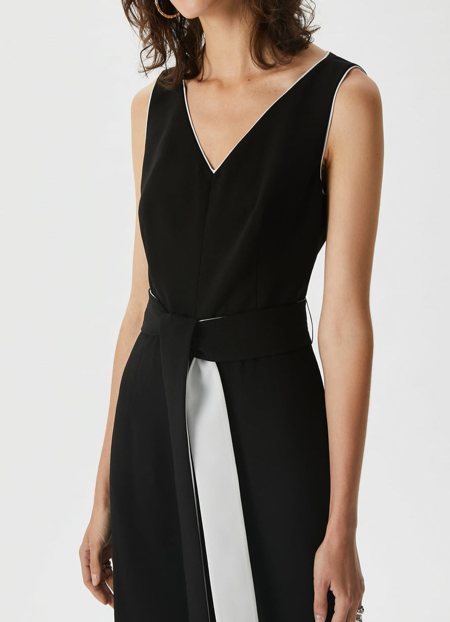 Black V-Neckline Jumpsuit With Belt