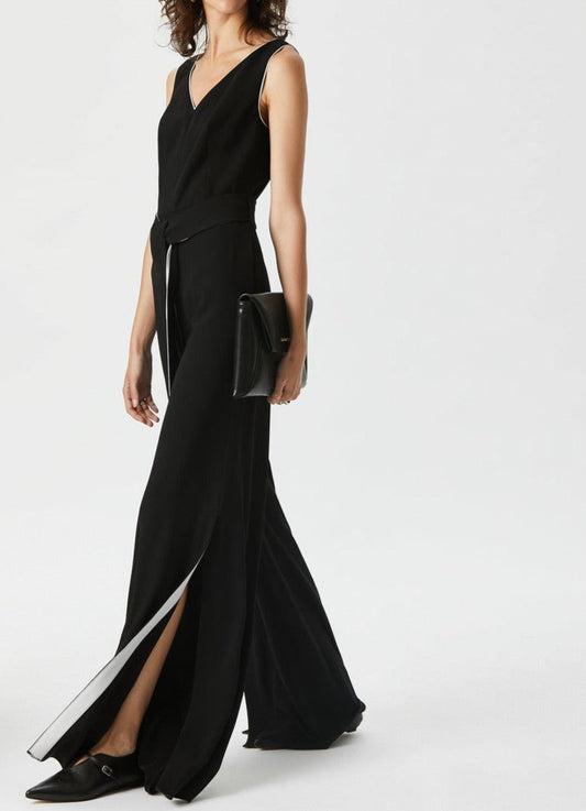 Black V-Neckline Jumpsuit With Belt