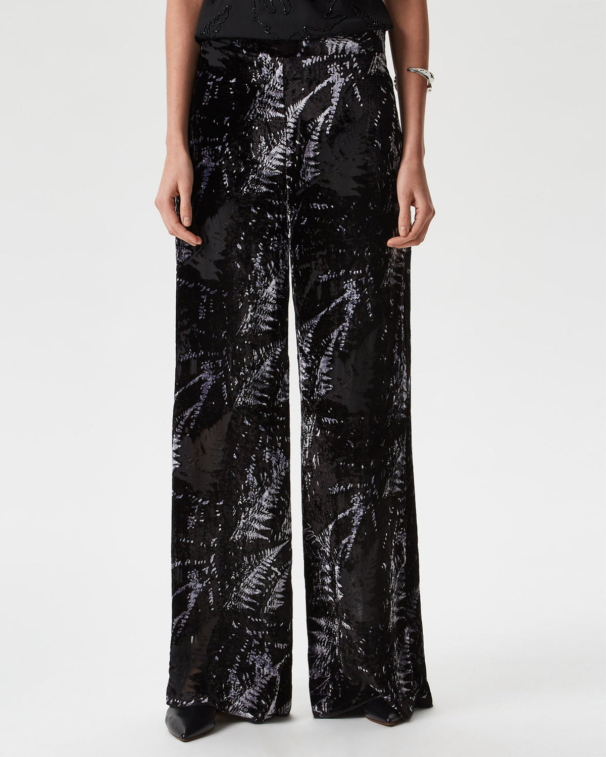 Black Print Velveteen Trousers With Fento Print