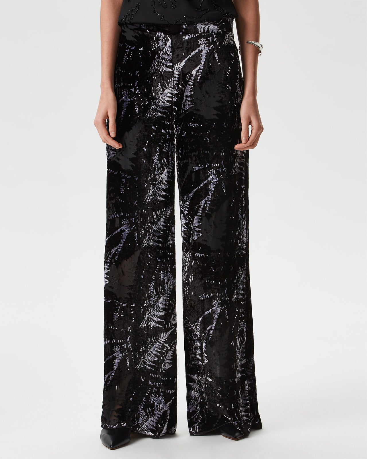 Black Print Velveteen Trousers With Fento Print