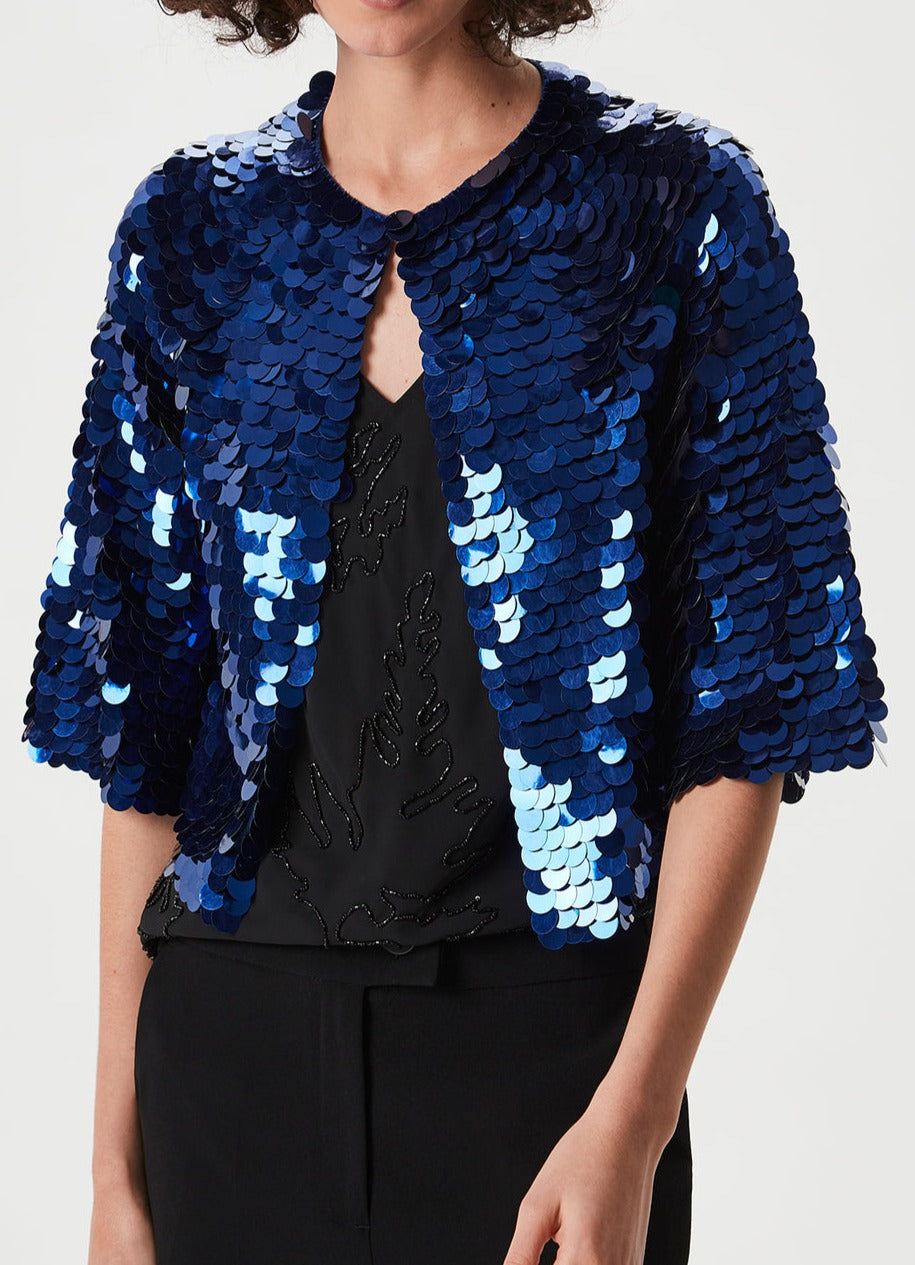 Blue Beaded Cocktail Jacket