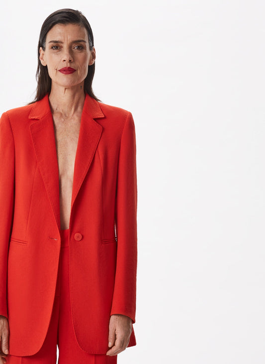 Red Long Fit Blazer With Flap Pockets