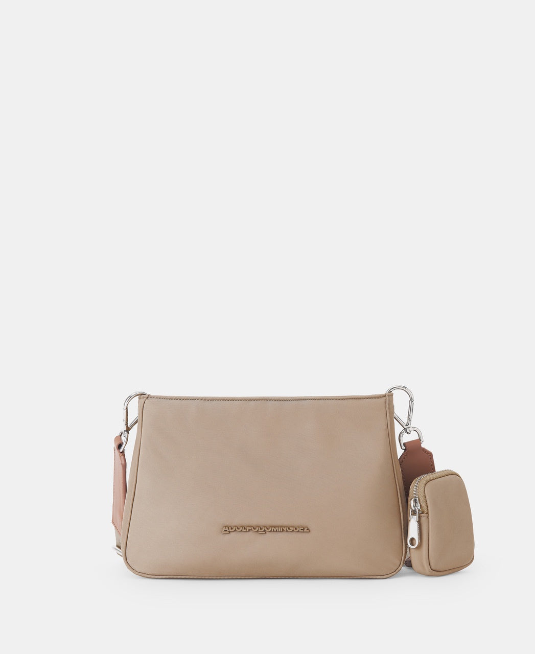 Beige Square Crossbody Bag With Zip Closure