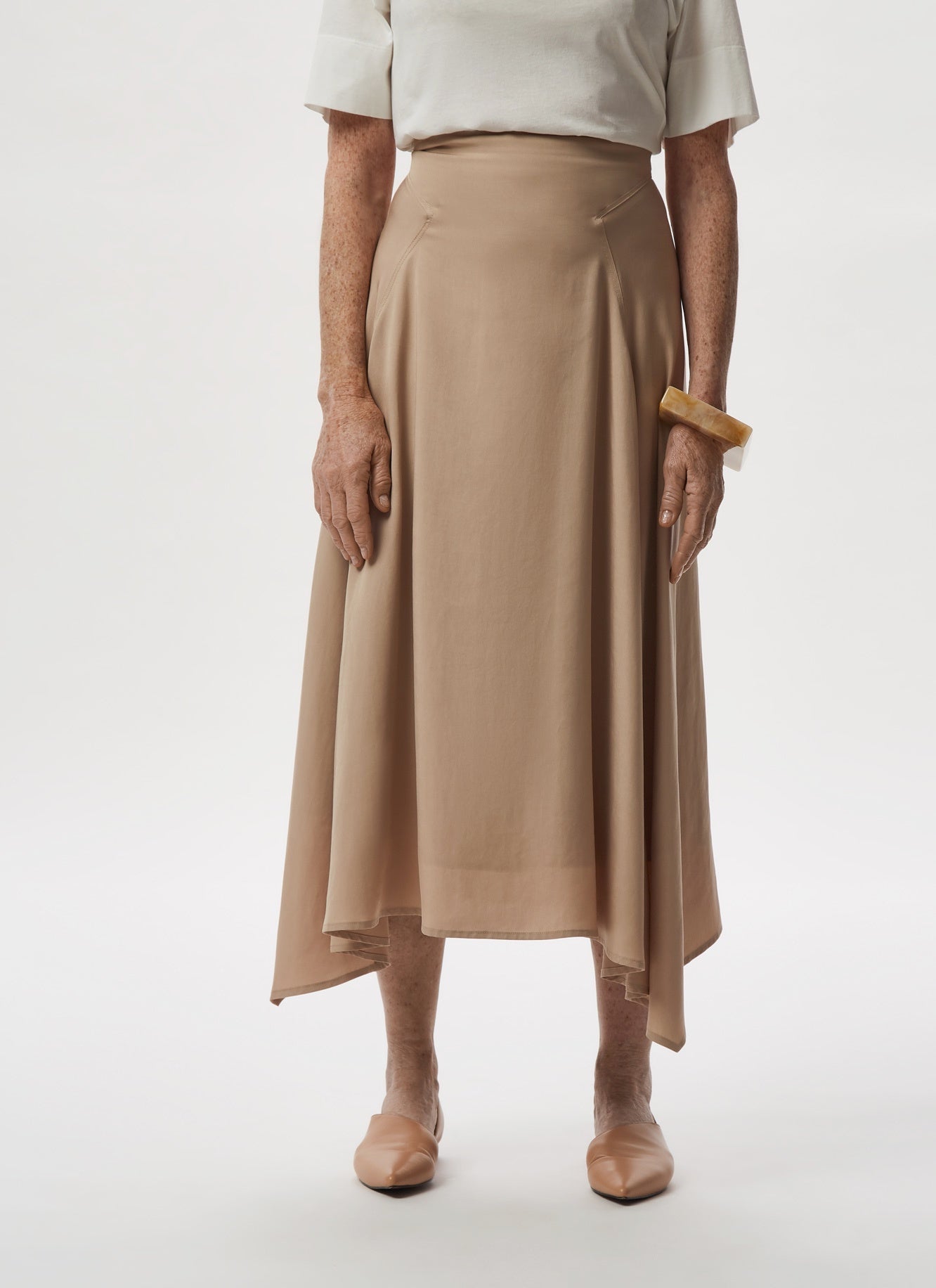 Camel Lyocell Asymmetric Midi Skirt