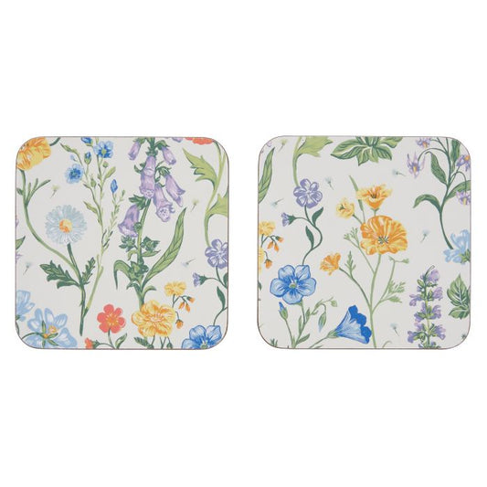 Square coasters with multicoloured floral pattern