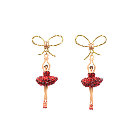 Pas De Deux Lux Ballerina W/Knot Red Earrings